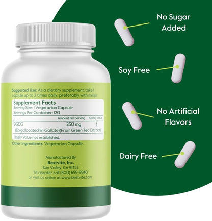 BESTVITE EGCG 250mg (120 Vegetarian Capsules)
