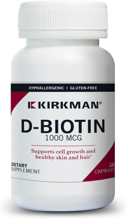 Kirkman d-Biotin 1000 mcg Capsules – Hypoallergenic, 120 Count