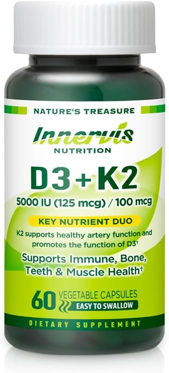 Vitamin D3 5000 IU + K2 MK-7 100mcg – Bone, Heart & Immune Support – 60 Capsules - görsel 1