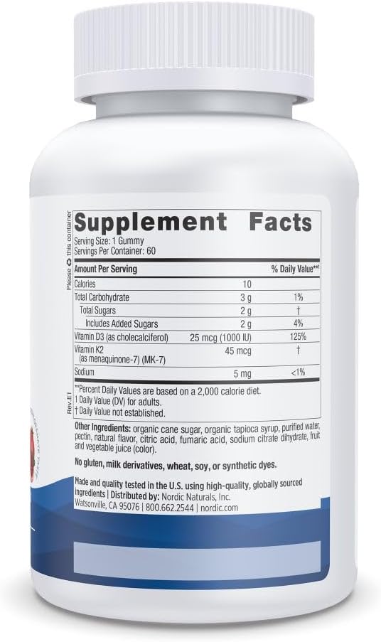 Nordic Naturals Vitamin D3 + K2 Gummies, Pomegranate - 1000 IU + 45 mcg - 60 Gummies - görsel 2