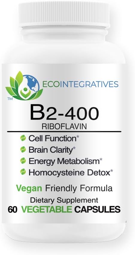 B2-400 Pure Riboflavin – Nervous System Health, Homocysteine Metabolism, Cardiovascular Support, Energy Boost, Mental Clarity, Metabolism and Cell Function (60 Capsules, Unflavoured) - görsel 1