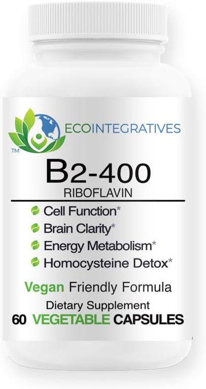 B2-400 Pure Riboflavin – Nervous System Health, Homocysteine Metabolism, Cardiovascular Support, Energy Boost, Mental Clarity, Metabolism and Cell Function (60 Capsules, Unflavoured)