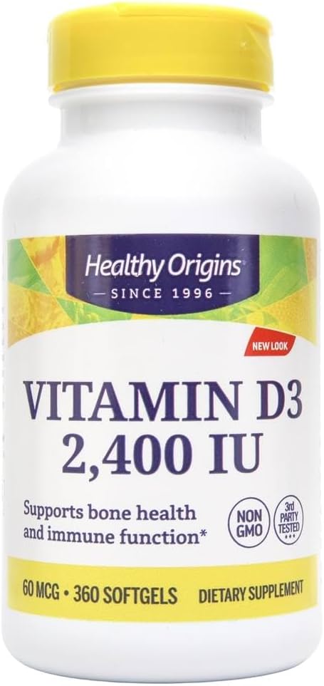 Healthy Origins Vitamin D3 2,400 IU Softgels – 360 Count - görsel 1
