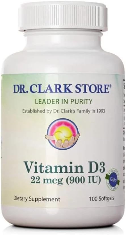 Dr Clark Store Vitamin D3, 900 IU, 100 Soft gel capsule Capsules – Soya-free - görsel 1