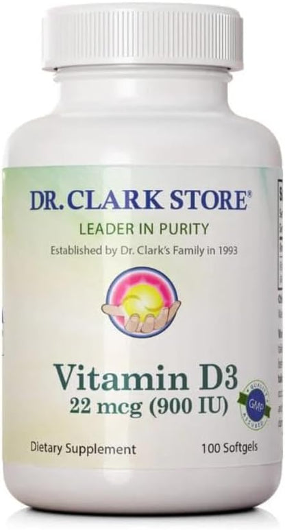 Dr Clark Store Vitamin D3, 900 IU, 100 Soft gel capsule Capsules – Soya-free