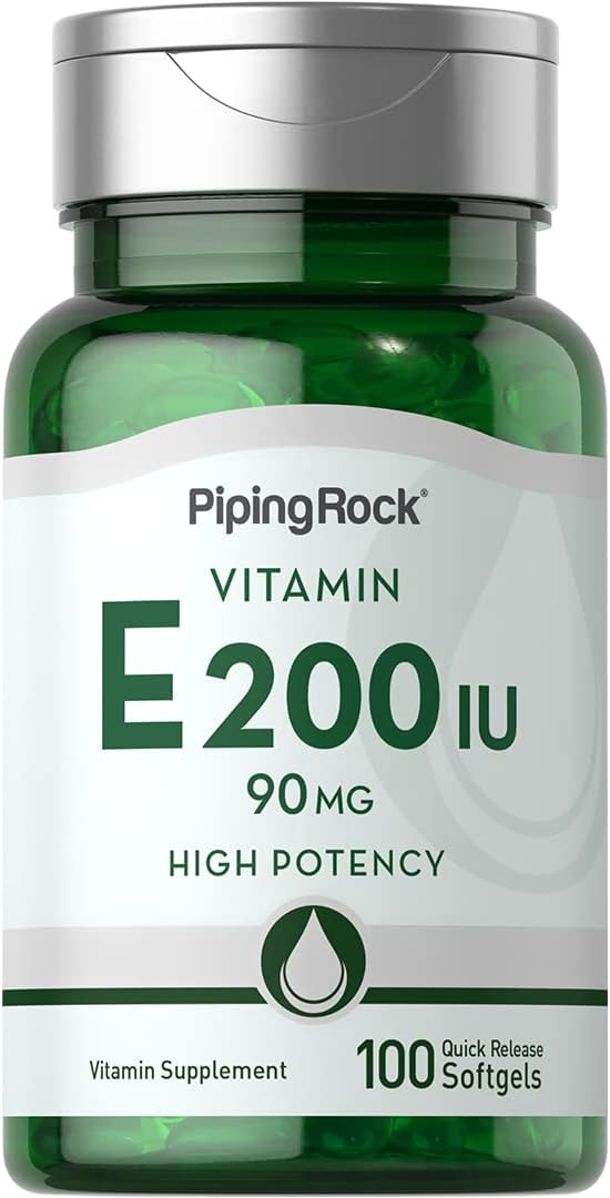Piping Rock Vitamin E 200 IU | 90mg | 100 Soft gel capsule Capsules | High Potency Supplement | Non-GMO, Gluten-free - görsel 1