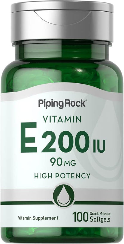 Piping Rock Vitamin E 200 IU | 90mg | 100 Soft gel capsule Capsules | High Potency Supplement | Non-GMO, Gluten-free