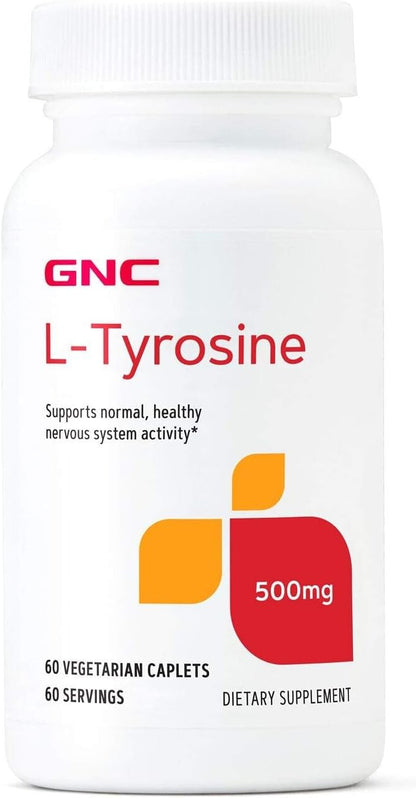 GNC L-Tyrosine 500mg, Free-Form Amino Acid, 60 Vegetarian Caplets