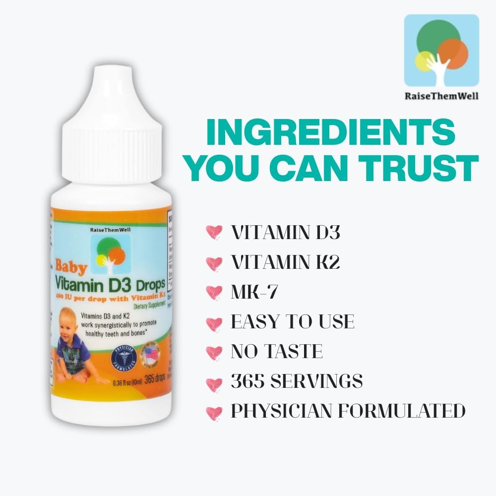 Raise Them Well Vitamin D and K Drops for Bone and Teeth Health, 365 Servings, 10 ml - görsel 4