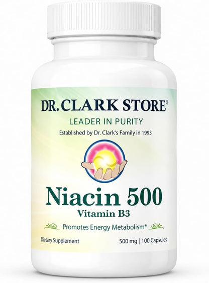 Dr Clark Niacin (Vitamin B3) Supplement – 500mg, 100 Gelatine Capsules