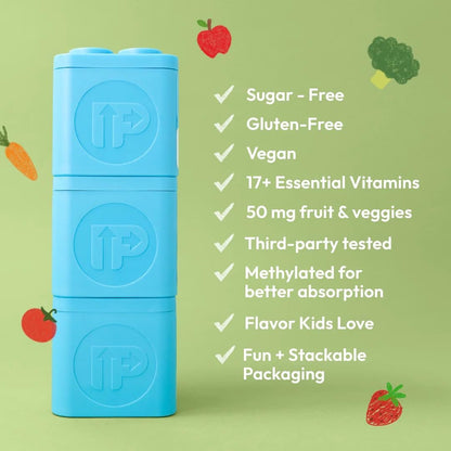 Upright Nutrition Children's Multivitamin - Sugar-Free Chewable with 17 Essential Vitamins & Minerals and 50mg Fruit & Vegetable Blend, 30-Day Supply
