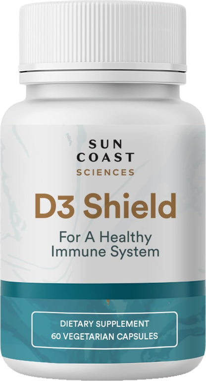 Sun Coast Sciences D3 Shield - Vitamin D3 5000 IU with K2 MK-7, Calcium and BioPerine | 60 Vegetarian Capsules