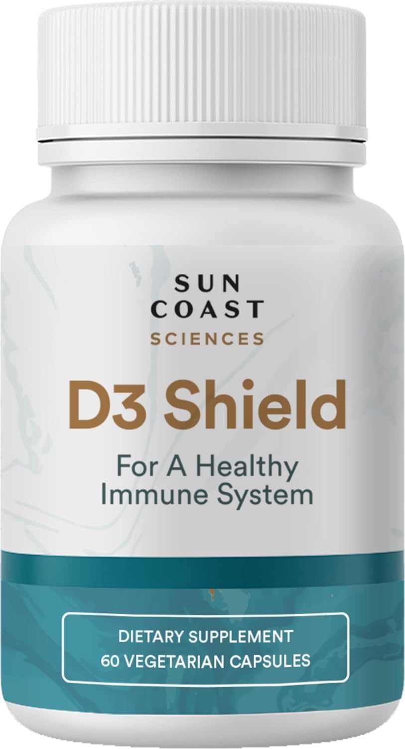 Sun Coast Sciences D3 Shield - Vitamin D3 5000 IU with K2 MK-7 and Calcium - 60 Vegetarian Capsules - görsel 1