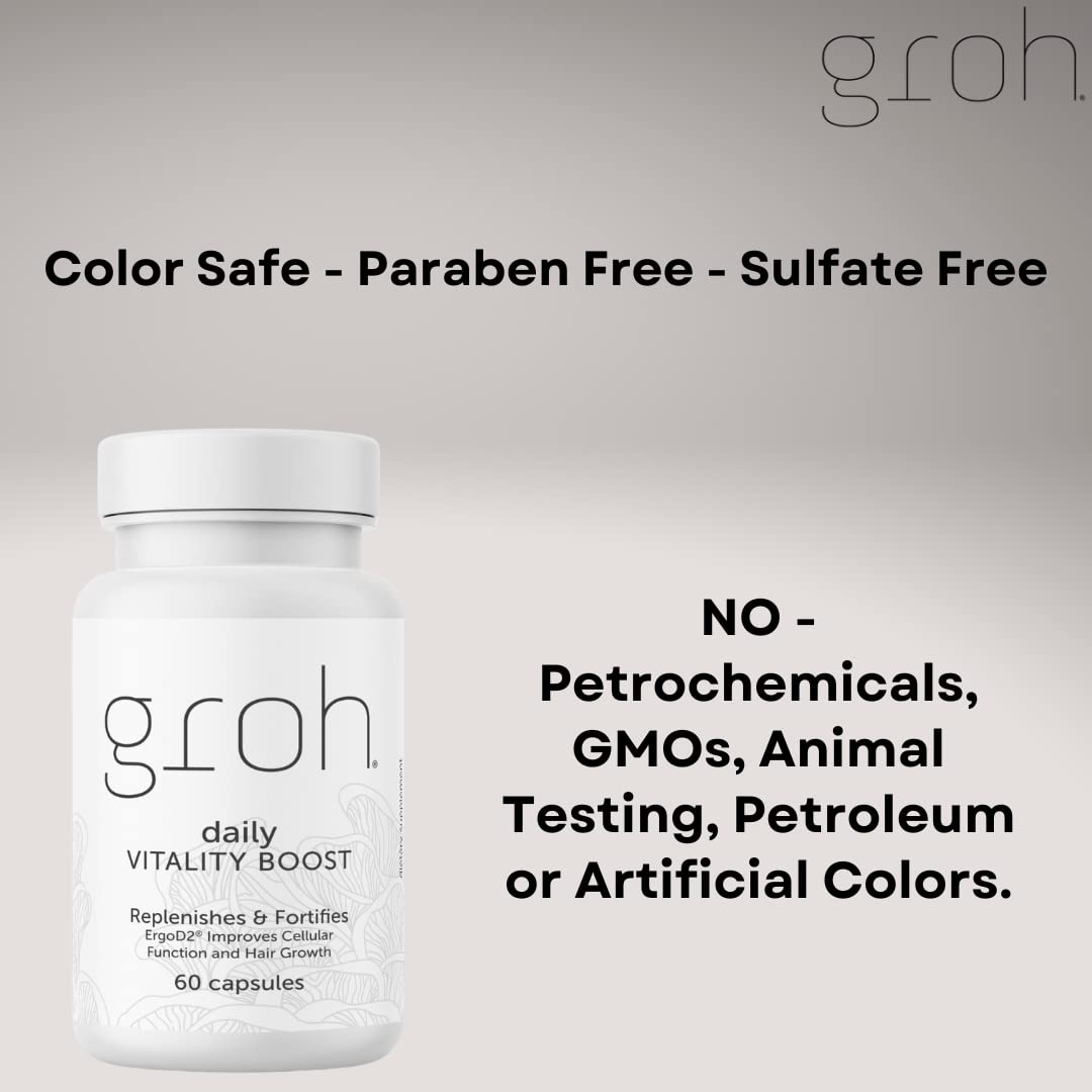 Groh Daily Vitality Boost - All Natural Hair, Skin and Nails Supplement with ErgoD2 - 60 Capsules - görsel 4