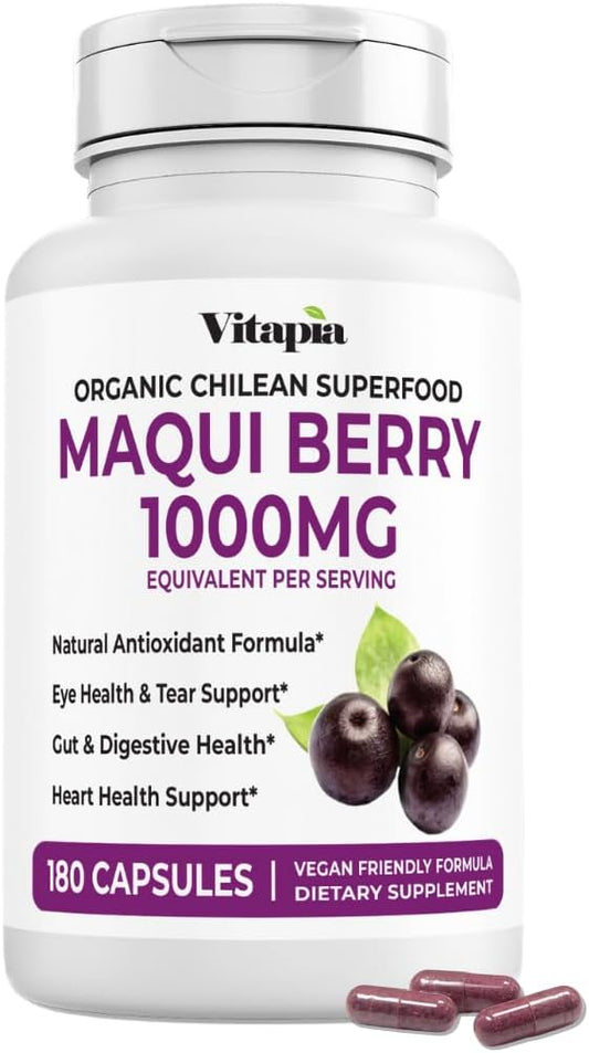 Maqui Berry 1000mg - Maqui Berry Powder Supplement - Vegan-Friendly, Non-GMO and Gluten-Free - 180 Veggie Capsules