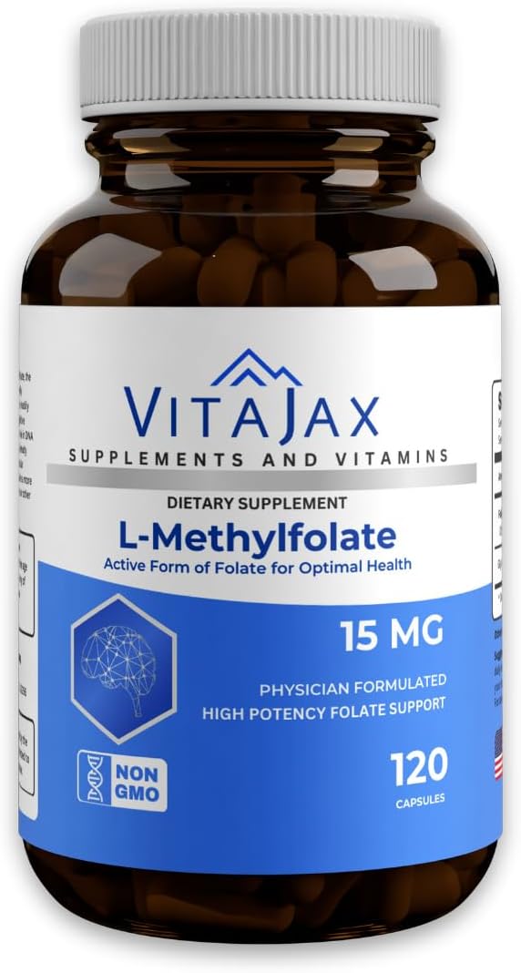 VITAJAX L-Methylfolate 15 mg, 120 Capsules – Active Folate (5-MTHF) for Cognitive and Cardiovascular Support - görsel 1