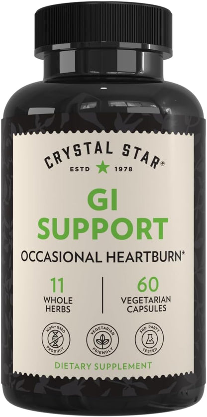 Crystal Star GI Support – Herbal Gut Health Supplement for Occasional Indigestion & Heartburn, 60 Capsules