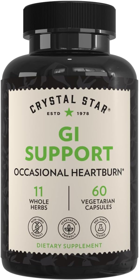 Crystal Star GI Support – Herbal Gut Health Supplement for Occasional Indigestion & Heartburn, 60 Capsules