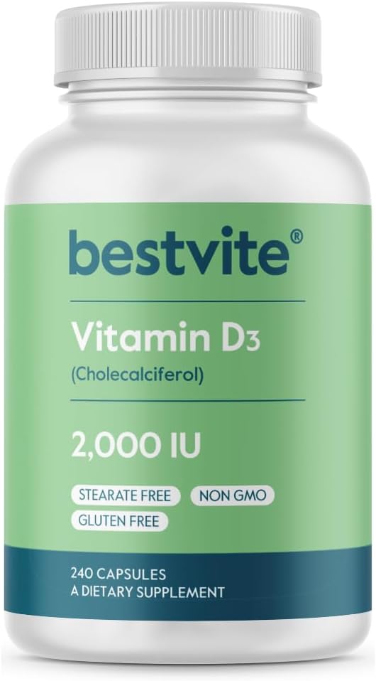 BESTVITE Vitamin D 2000 IU (240 Capsules) – No Stearates, Non-GMO, Gluten-Free - görsel 1