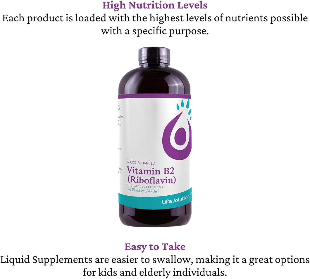 Life Solutions Vitamin B2 (Riboflavin) 50mg Liquid Food Supplement - Rapid-Sorb Technology - 473 ml - görsel 4