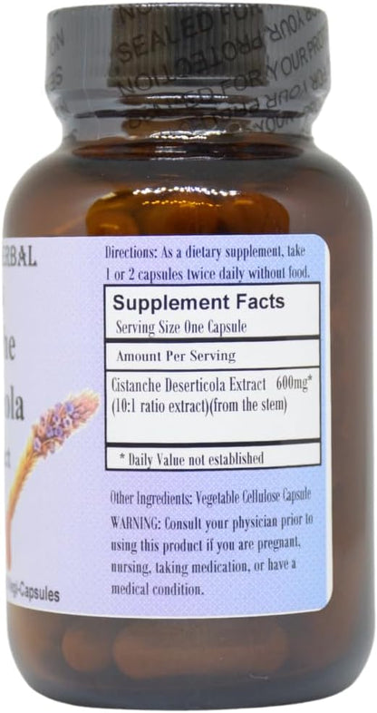 Barlowe's Herbal Elixirs Cistanche Extract | Cistanche Deserticola | 10:1 | 600 mg Per Capsule | 60 Vegetable Capsules | Stearate Free | Glass Bottle | Non GMO