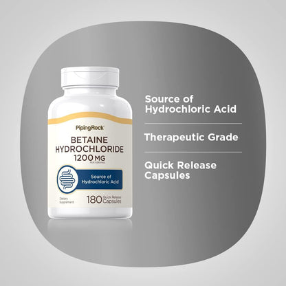 Piping Rock Betaine HCl Capsules, 1200 mg, 180 Quick-Release Capsules