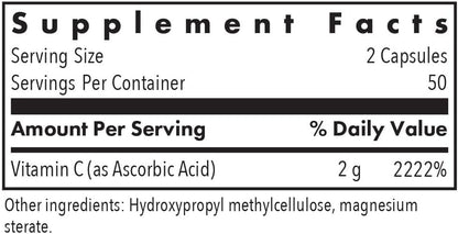 Allergy Research Group ARG Pure Vitamin C - Unbuffered Ascorbic Acid 2,000 mg - 100 Capsules