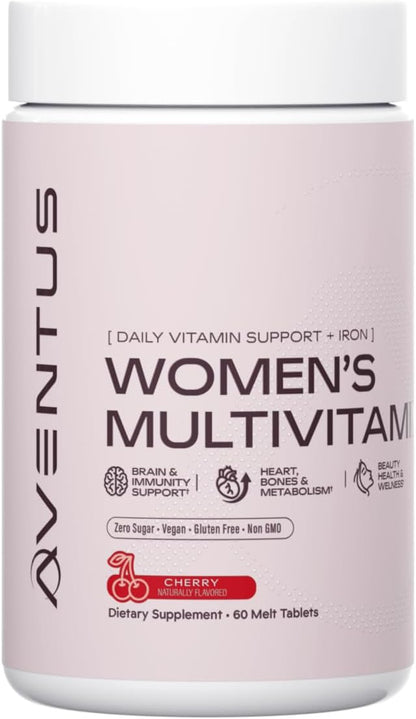 Aventus Women's Multivitamin with Iron - Cherry Flavoured Melt Tablets, 60 Tablets