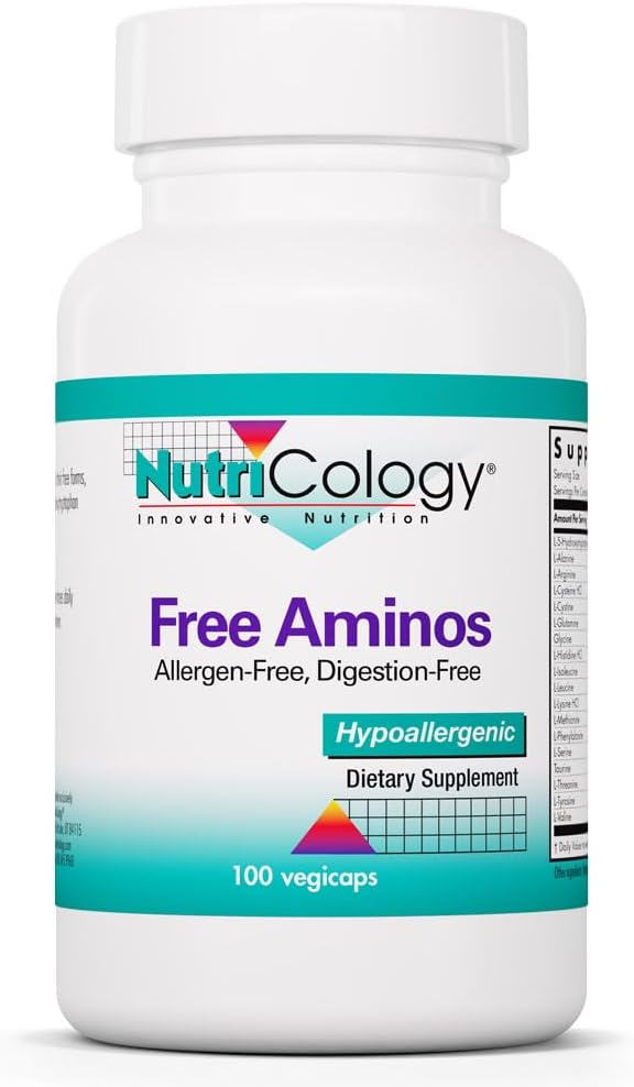 Nutricology Free Aminos - Essential Amino Acids Complex - 17 Free Form Blend with 5-HTP - Muscle & Healthy Metabolism Support - Vegetarian - 100 Capsules - görsel 1
