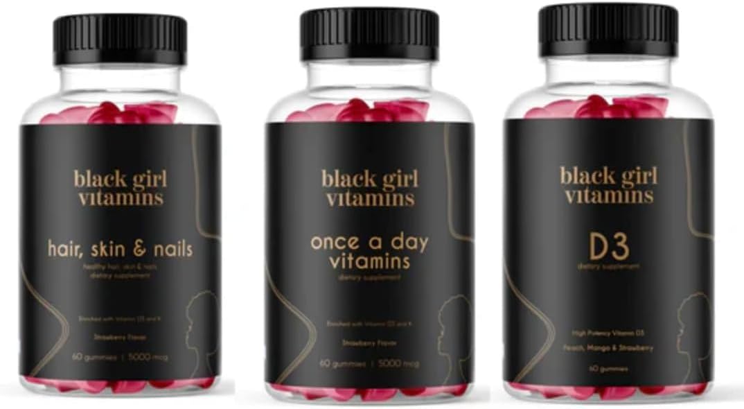 Black Girl Vitamins Look Good Feel Good Bundle – Hair, Skin & Nails, Vitamin D3 2000IU & Once a Day Multivitamin - Women's Supplement Bundle – Energy, Immunity & Beauty Support - görsel 1
