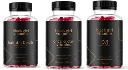 Black Girl Vitamins Look Good Feel Good Bundle – Hair, Skin & Nails, Vitamin D3 2000IU & Once a Day Multivitamin - Women's Supplement Bundle – Energy, Immunity & Beauty Support