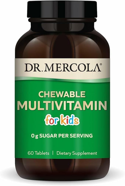 Dr. Mercola Chewable Multivitamin for Kids - 28 Vitamins & Minerals - 0g Sugar - Non-GMO, Gluten-Free & Soya-Free - Natural Orange Flavour - 60 Tablets