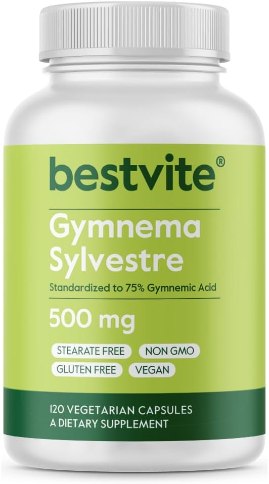 BESTVITE Gymnema Sylvestre 500mg (120 Vegetarian Capsules) - Standardised to 75% Gymnemic Acid - No Stearates - No Fillers - No Flow Agents - Vegan - Non GMO - Gluten-free - görsel 1