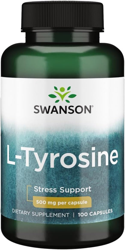 Swanson L-Tyrosine 500 mg - 100 Capsules - Stress Support & Brain Health Supplement