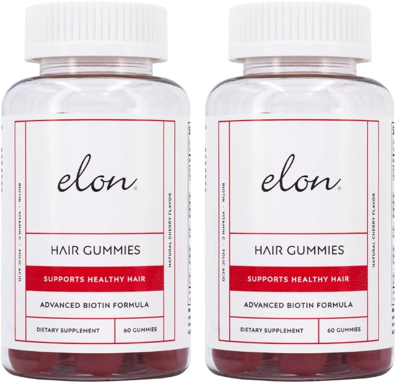 Elon Biotin Gummies for Hair Growth – 60 Gummies, 5000mcg Biotin per Serving for Hair, Skin and Nails with Vitamin A, Folic Acid & Vitamin E – Pectin Cherry Flavoured Gummies - görsel 1