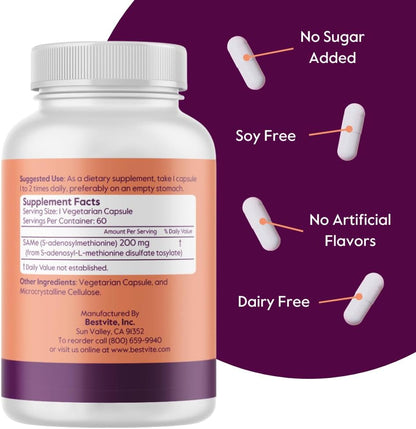 BESTVITE SAM-e 200mg Stabilised (60 Vegan Capsules)