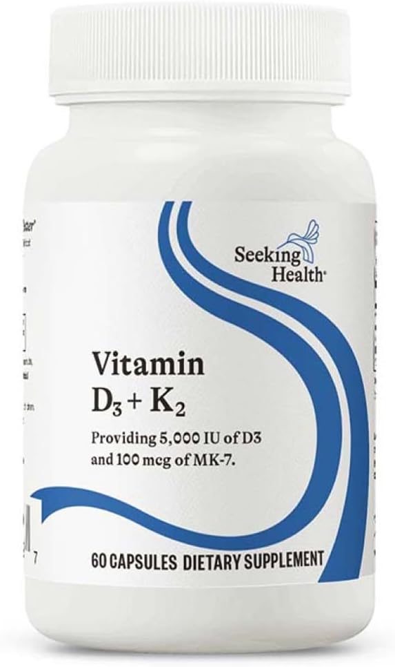 Seeking Health Vitamin D3 + K2 - Immune System and Bone Health Support with Vitamin D3 (Cholecalciferol) & Vitamin K2 (Menaquinone-7) - Vegetarian Vitamin D & K Supplement - 60 Capsules - görsel 1