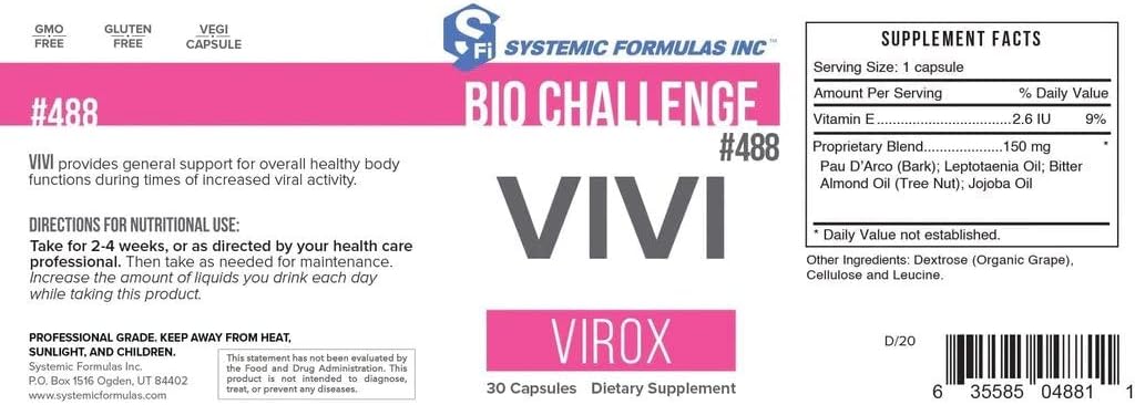 Systemic Formulae Bio Challenge #488 VIVI Virox – Immune Support Blend with Pau d'Arco and Lomatium, 30 Capsules - görsel 3