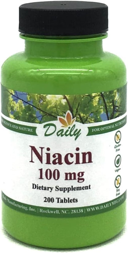 Daily Manufacturing Niacin (Vitamin B3) 100 mg, 200 Tablets