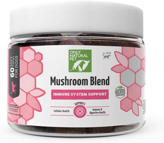 Only Natural Pet Mushroom Blend Immune Support Supplement for Dogs, Bacon Flavour, 60 Soft Chews