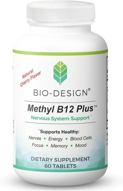 Methyl B12 5000 mcg Plus Folate Supplement - Methylcobalamin, L-Methylfolate - Methylated and Bio-available – Supports Normal Nervous System, Energy Metabolism and Psychological Function - 60 Tablets