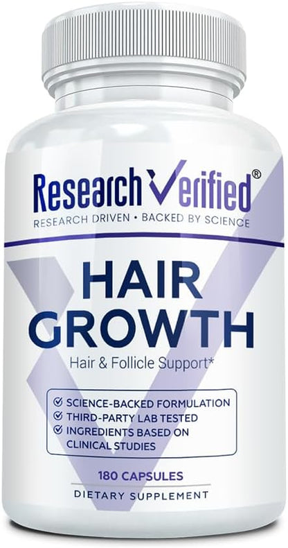 Research Verified Hair Growth Support - with Biotin, DHT Blockers & Vitamins - 180 Capsules