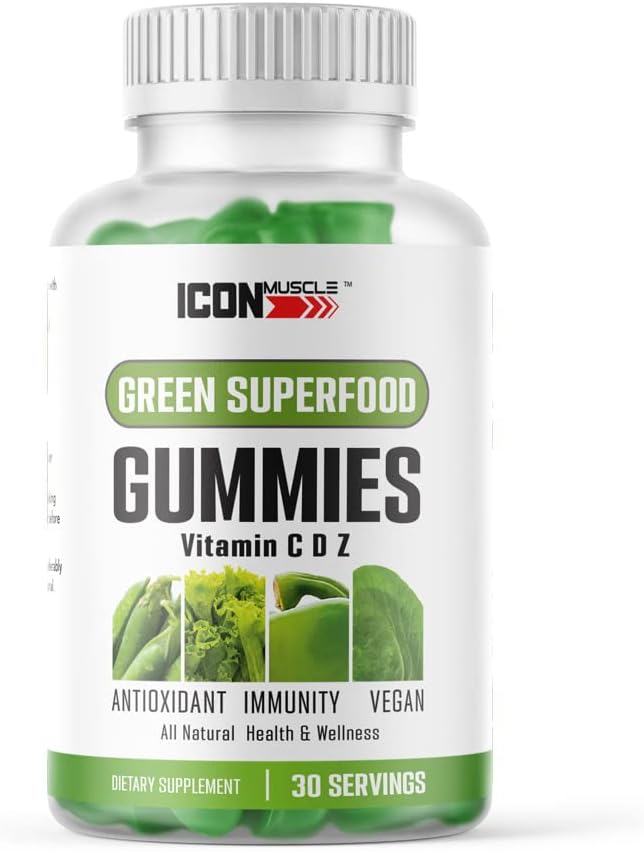Icon Muscle Red & Green Superfood Gummies - Superfoods with Vitamins C, D, Zinc for Immunity Support - Vegan - 30 Servings - görsel 1