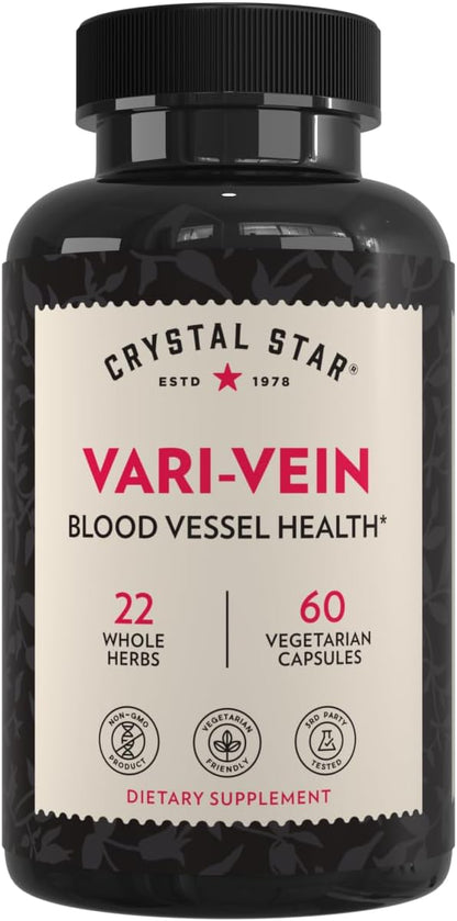 Crystal Star Vari-Vein (60 Capsules) - Herbal Circulation Support for Vein Health - Non-GMO