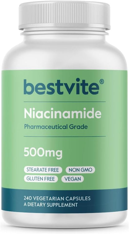 BESTVITE Niacinamide 500mg - 240 Vegetarian Capsules (Filler-Free)