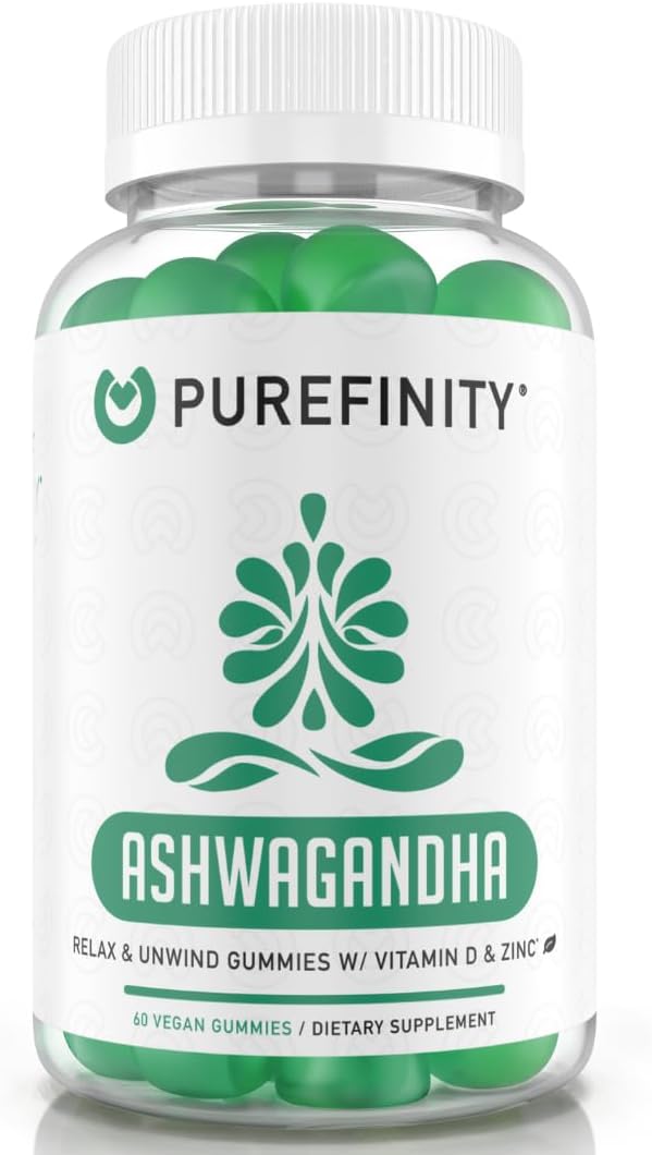 PUREFINITY Ashwagandha Gummies with Vitamin D & Zinc – Supplement for Relaxation, Calming and Mood Support – 60 Gummies - görsel 1