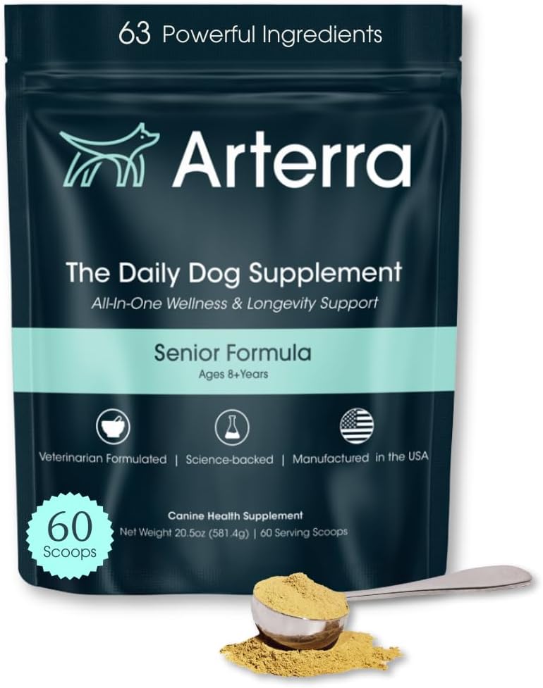Senior Dog Powder Supplement & Food Topper – 63 Ingredient Multivitamin with Glucosamine, Probiotics, Fish Oil (60 Scoops) - görsel 1