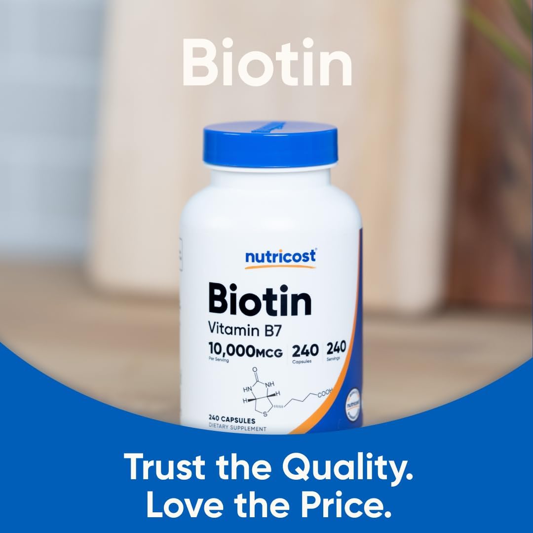 Nutricost Biotin (Vitamin B7) 10,000 µg (10 mg) Supplement, 240 Capsules – Vegetarian, Gluten-free, Non-GMO - görsel 5
