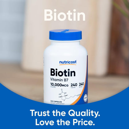 Nutricost Biotin (Vitamin B7) 10,000 µg (10 mg) Supplement, 240 Capsules – Vegetarian, Gluten-free, Non-GMO