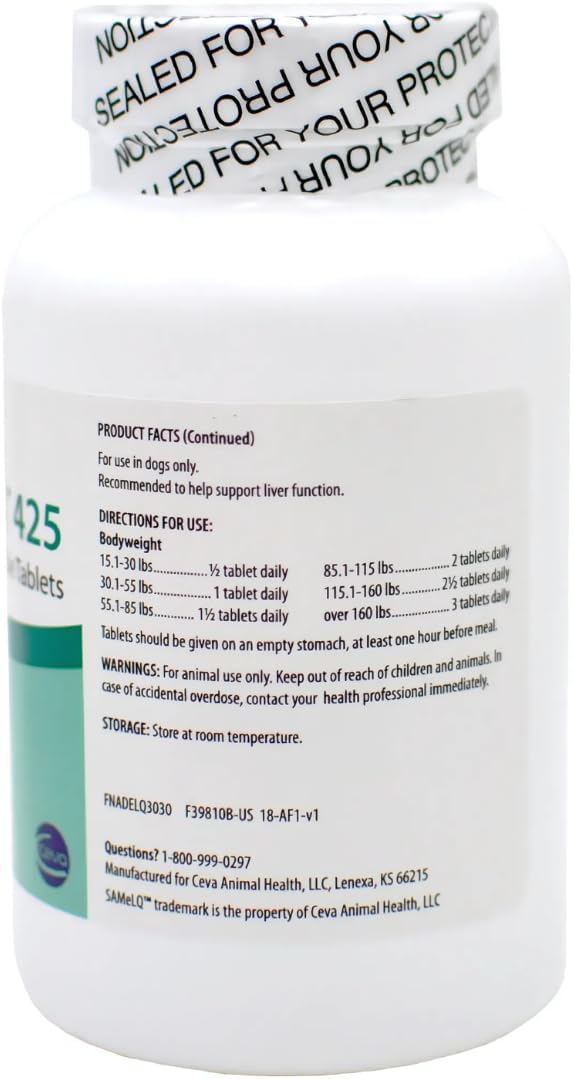 Ceva SAMeLQ 425 Chewable Tablets for Dogs and Cats, 425 mg, 60 Tablets - görsel 3